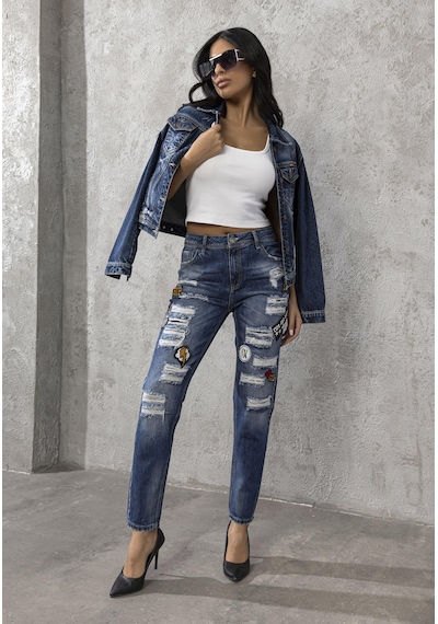 Wd298 Boy Friend Eğlence Süslemeli Kadın Jean Pantolon 001