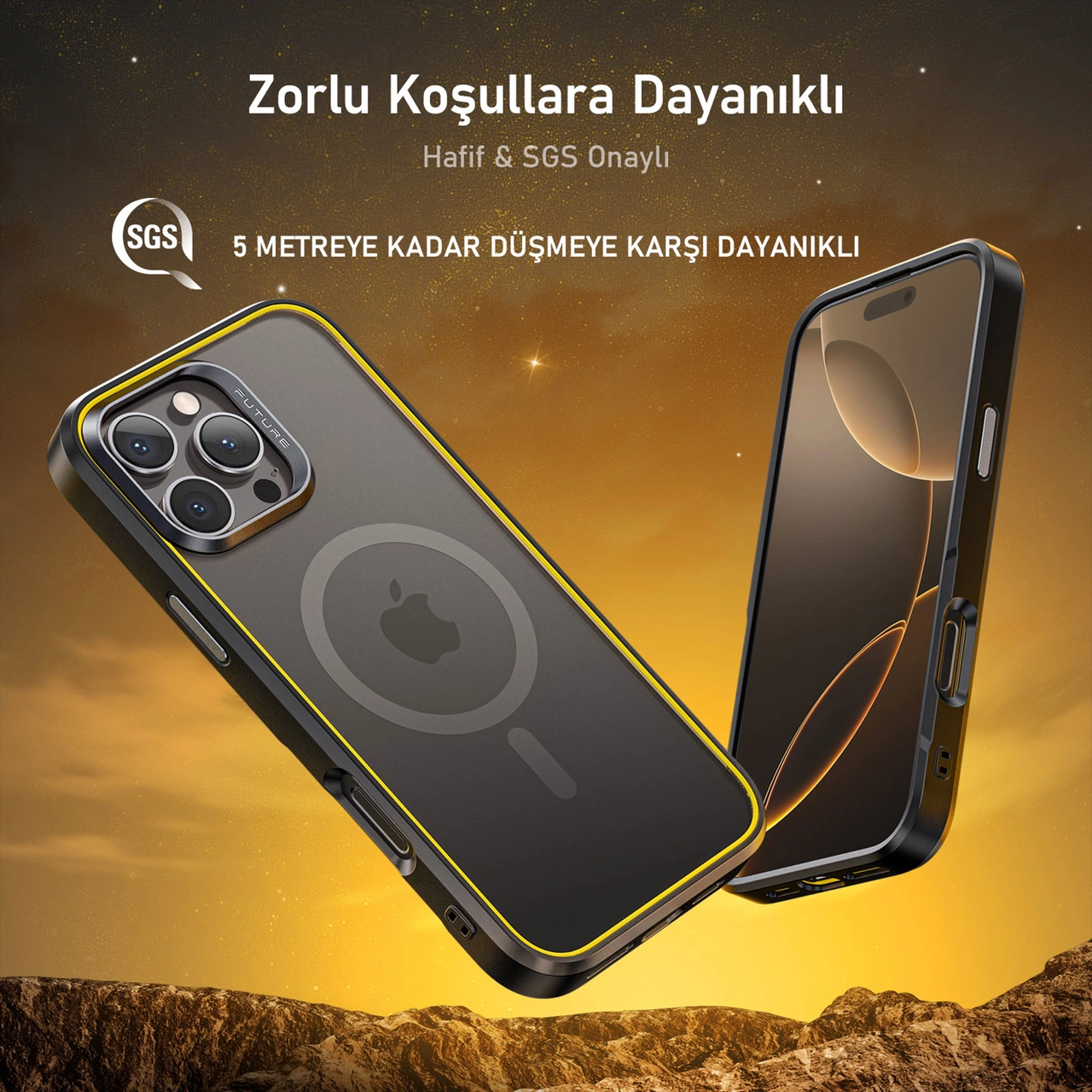 Aohi The Future Apple Uyumlu iPhone 16 Pro Kılıfı Desert Titanium, Tam Kaplayan Kırılmaz Temperli Camlı Koruma Bej