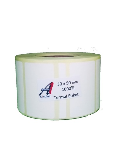 A1 Etiket 30 X 50 Mm Termal Barkod Etiketi 1000 Sarım 10 Rulo 10.