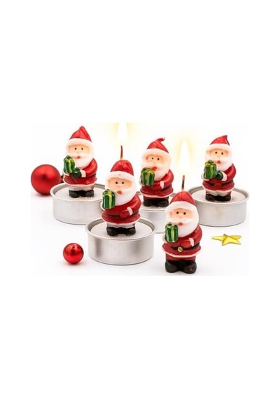 Yılbaşı Temalı Noel Baba Figürlü Mum Seti 4 Lü Yılbaşı Mumu, Yılbaşı Hediyesi, Yılbaşı Sofra Süsleme 50 x 22