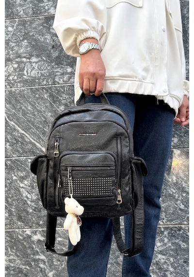 Just Polo Kadın Siyah Çok Gözlü Su Geçirmez Ultra Hafif Sırt Çantası Shopper 2310002mh