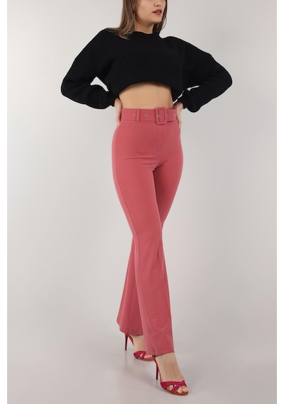Vioshine Kadın Kemerli İspanyol Paça Yüksek Bel Pantolon-pudra Pudra Vioshine Kadın Kemerli İspanyol Paça Yüksek Bel Pantolon-pudra Pudra