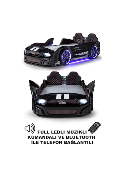 Siyah Arabalı Yatak Kapıları Açılan Mustang Full Ledli Kumandalı Ve Müzikli Siyah Arabalı Yatak Kapıları Açılan Mustang Full Ledli Kumandalı Ve Müzikli