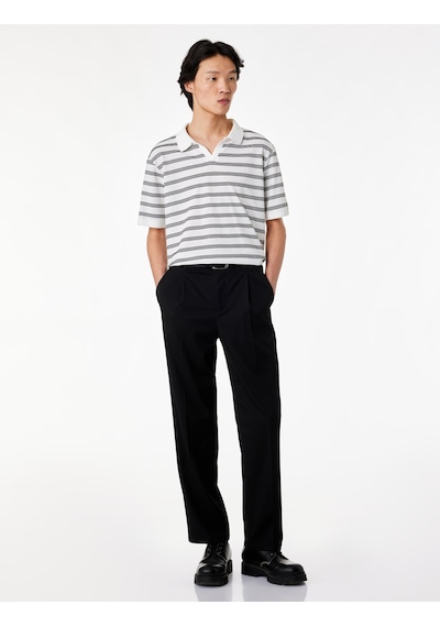 Koton Regular Fit Kısa Kollu Çizgili Polo Yaka Tişört Siyah Çizgili 6sam10073mk