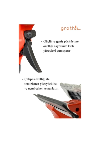 Spreyli Camsil Çekpas Deterjan Su Hazneli Silikonlu Çekçek Microfiber Araba Cam Ayna Temizleyic Turuncu