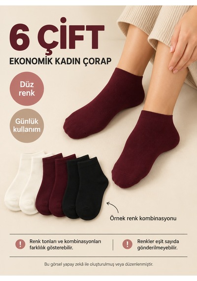 Efemicgiyimstore 12 Çift Ekonomik Kadın Çorap Düz Model, Karışık Renk Çoklu Paket Çok Renkli Efemicgiyimstore 12 Çift Ekonomik Kadın Çorap Düz Model, Karışık Renk Çoklu Paket Çok Renkli