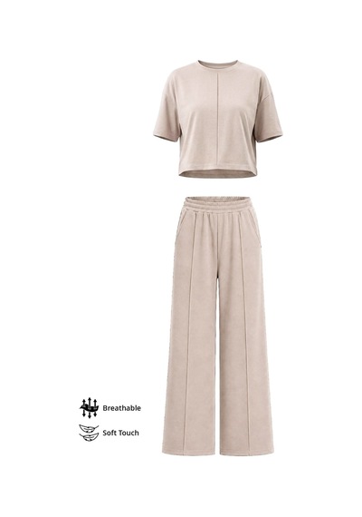 Cottonhıll Premium - Sway Collection Vizon Modal Nervür Dikiş Detay Kadın Eşofman Takımı