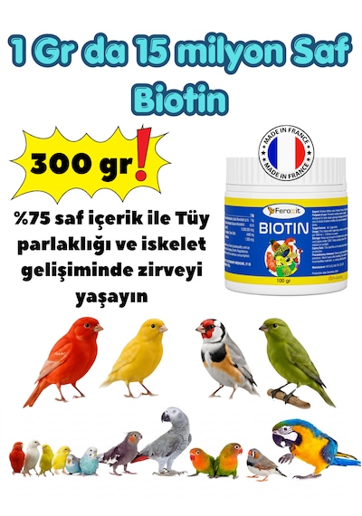 300 Gr Biotin %75 Saf Biotin 15 Milyon Güç - Kuşlar İçin Tüy, Deri Ve Gaga Bakım Vitamini B7