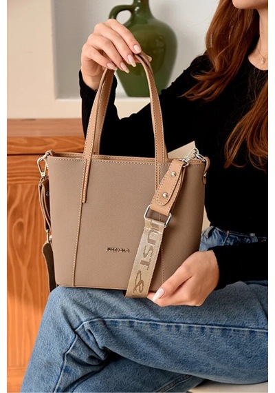 Just Polo Orijinal Kadın Orta Boy Ayarlanabilir Askılı Lüks El Ve Omuz Çantası Shoulder Bag Koyu Vizon