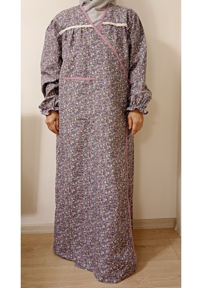 Pembe Ve Gri Çiçekli Namaz Elbisesi Gri Çiçekli