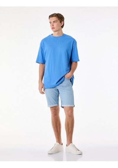 Koton Normal Bel Pamuklu Bermuda Slim Fit Jean Şort Açık İndigo 6sam40285nd