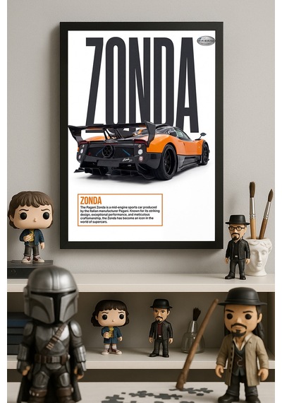 Pagani Zonda Siyah Ahşap Çerçeveli Poster, Dekoratif Araba Duvar Tablosu