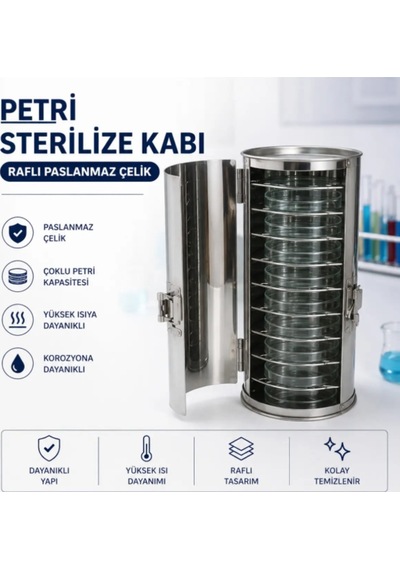 Petri Sterilize Kabı Raflı Paslanmaz Çelik Laboratuvar İçin