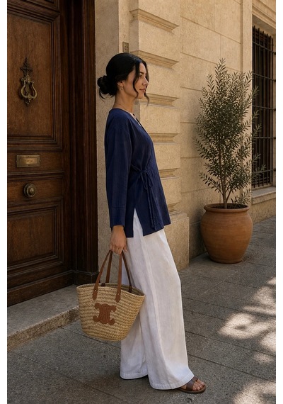 Bbbutikbasic Bağlamalı Müslin Kimono Ceket My3535 Lacivert