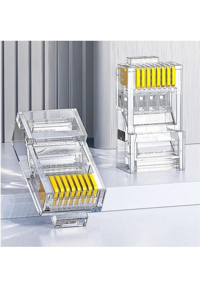 Koodmax - 100 Adet - 50u" Gold Plated Cat6 Rj45 Konnektör - 8p8c Ethernet Kablo Ucu Modüler Fiş Jak