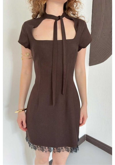 Verymoda D 3040 Dantel Detaylı Elbise D3040 Kahve