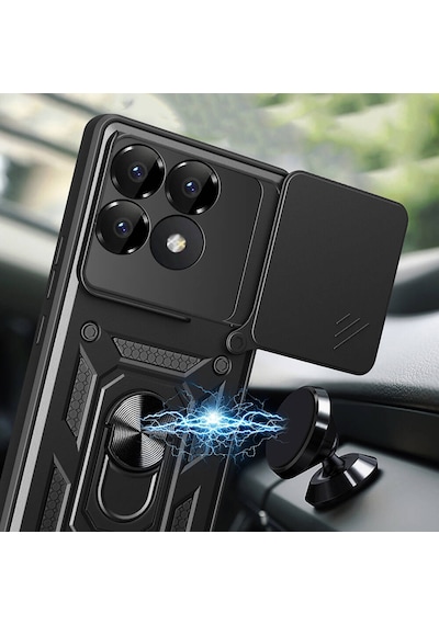 Zore Poco F6 Pro Kılıf Magnetik Standlı Kamera Korumalı Ogaa Sürgülü Vega Kapak - Mavi