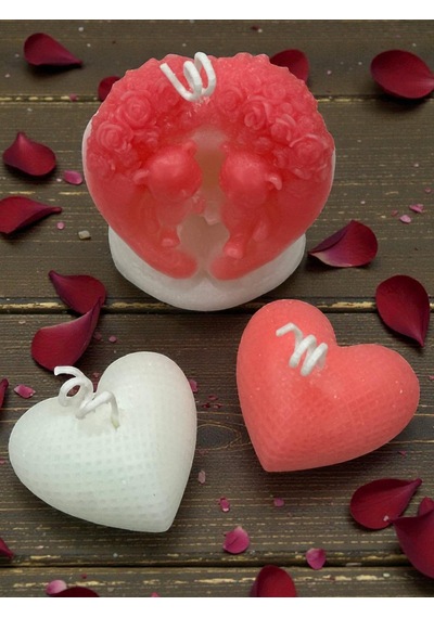 Romantik Kalp Mum Seti, 3'lü Dekoratif Mum, Sevgililer Günü Hediyesi Beyaz