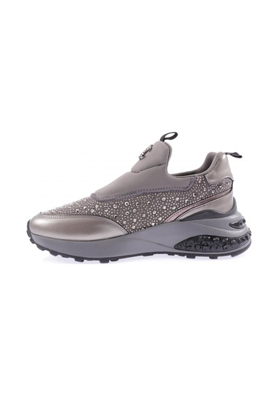 Dgn 026-1-22k Kadin Kalin Taban Metal Akseusarli Taşli Sneakers Ayakkabi Gri