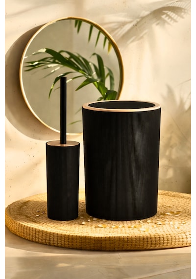 İndecor Houseware Liza 2'li Banyo Seti - Çöp Kovası Wc Fırçası Modern Tasarım - Beyaz Siyah