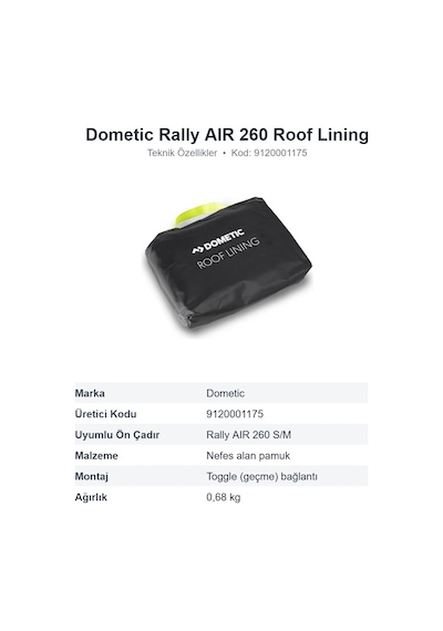 Dometic Rally Aır 260 Ön Çadır Tavan Astarı Roof Lining 9120001175
