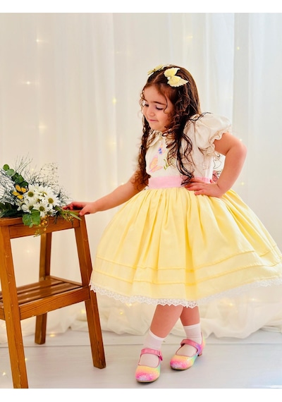 H L Y Karol Tasarım Sarı Kız Bebek Elbisesi,doğum Günü Elbisesi, Fotoğraf Çekim Elbisesi,0-12 Yaşa Uygun Sarı