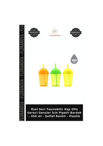 Özel Seri Taşınabilir Kap Ofis Gereci Gençler İçin Pipetli Bardak - 450 Ml - Şeffaf Renkli - Plastik Çok Renkli