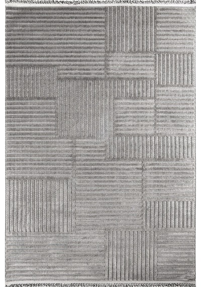 Lioren 199202 Gri- Modern Dokulu Ve Parçalı Desen Koyu Gri Halı Gri
