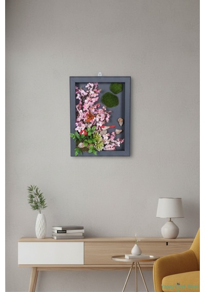 Yapay Çiçek Sitesi Ahşap Çerçeveli Yapay Çiçek Duvar Tablosu 28x37 Cm Model 4 Yeşil