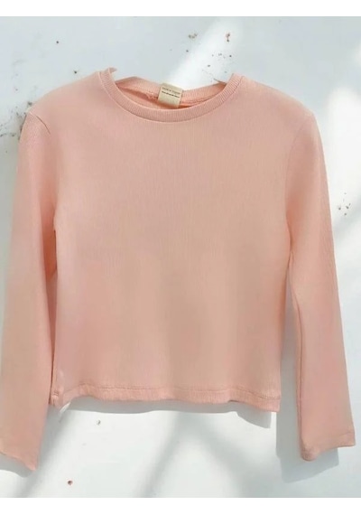 Kız Çocuk Pamuklu Kaşkorse Crop Bluz-14352 Somon