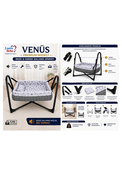 Venüs Premium Hamak Salıncak Gri