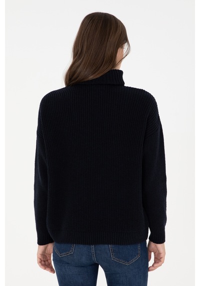 U.S. Polo Assn. Kadın Lacivert V Yaka Fermuarlı Kazak 50297086-VR033