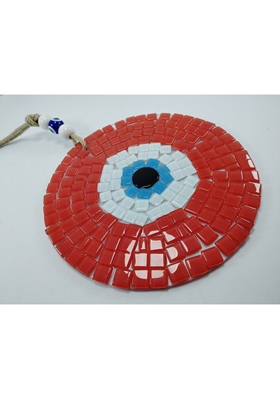 Kırmızı Mozaik Nazar Boncuğu 20 Cm El Yapımı Cam Hediyalik Eşya