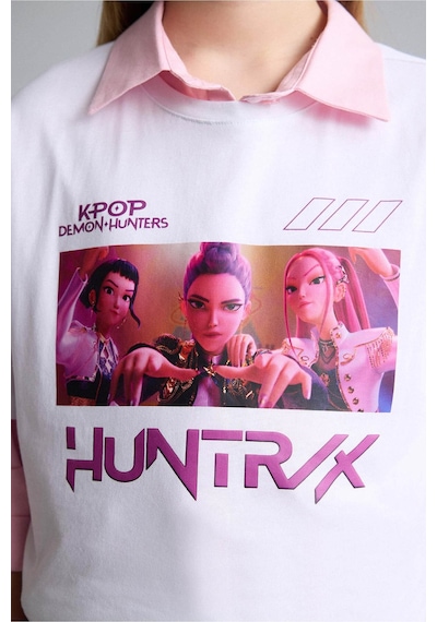 Defacto Kpop - Demon Hunters Oversıze Bisiklet Yaka Kısa Kollu Tişört Kız Çocuk H5249a826smer105 Ekru-er105