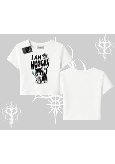 Startmore Startmore Am Hungry Kedi Baskılı Babby Tee Tshirt Beyaz