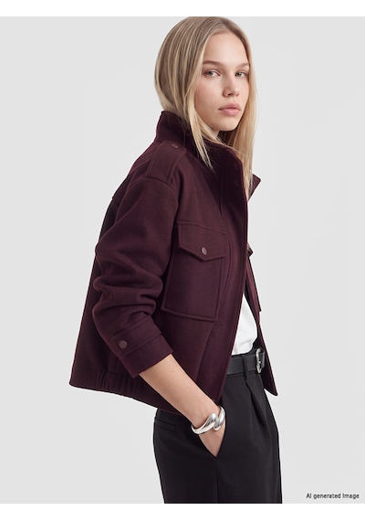Lcw Vision Bordo Dik Yaka Oversize Kadın Kaşe Ceket Diğer