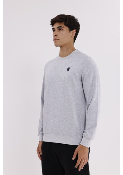 Rowinger Minimal Logolu Bisiklet Yaka Ribana Manşetli Rahat Kalıp Mevsimlik Sweatshirt Grey