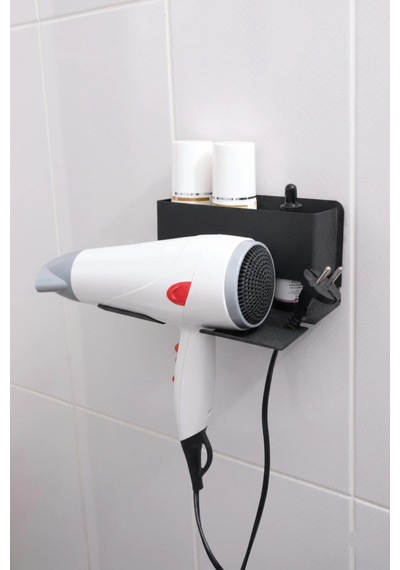 Metal Yapışkanlı Fön Makinesi Askısı Banyo Duvar Tipi Saç Kurutma Tutucu Organizer Siyah