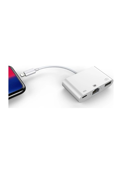 Apple Uyumlu iPhone/Apple Uyumlu iPad 3in1 Ethernet Rj45 Ve Usb Kamera Adaptörü Nk107- 5775 - Karbul4703-3983 Beyaz