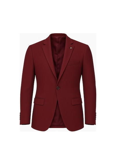 Plus Scorpion Bordo Erkek Tek Düğmeli Blazer Ceket Dokulu Kumaş, Çift Yırtmaçlı Şık Tasarım Bordo