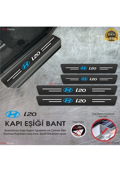 Hyundai İ20 Uyumlu Deri Karbon Kapı Eşiği Koruyucu Bant 4 Adet