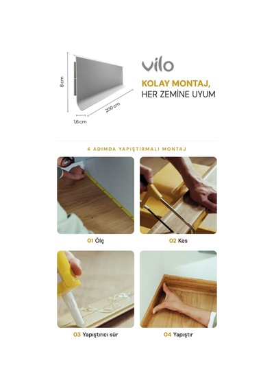 Vilo Linela 411 Gümüş Pvc Süpürgelik 2m Usta Gerektirmeyen Montaj - Suya Ve Neme Dayanıklı