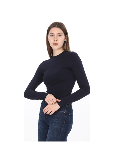 Penyebizden Likralı Pamuk Crop Tişört-slim Fit-lacivert