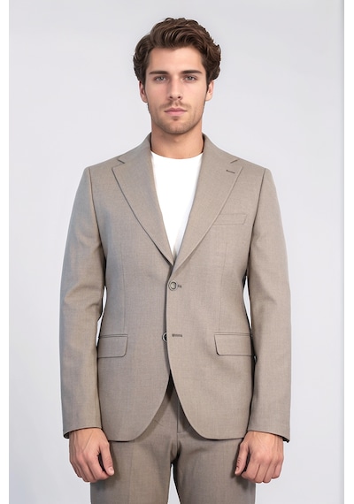 Vizon Slim Fit İki Düğmeli Keten Görünümlü Erkek Takım Elbise - Wessi Kahverengi
