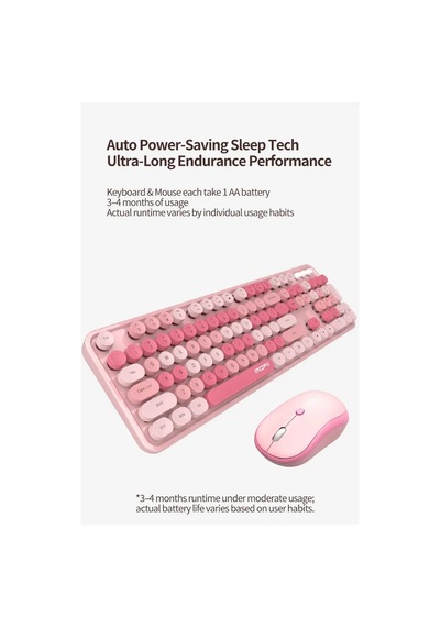 Mofıı Sweet Plus Kablosuz Mekanik Klavye Mouse Seti 2.4g Red Switch 104 Tuş Retro Yuvarlak Tuşlu Pembe Optik