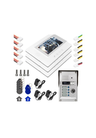 Powermaster 37t4 3 Daire 7'' Nfc Destekli Görüntülü Diafon Kapı Zili Interkom Akıllı Ev Güvenliği Sistemi