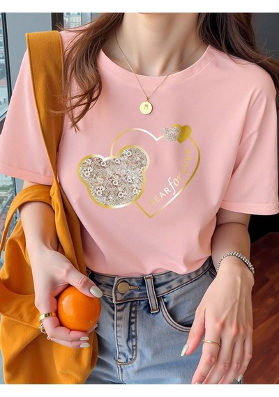Flood Of Style Kadın Pembe Bear For Ever Baskılı Oversize