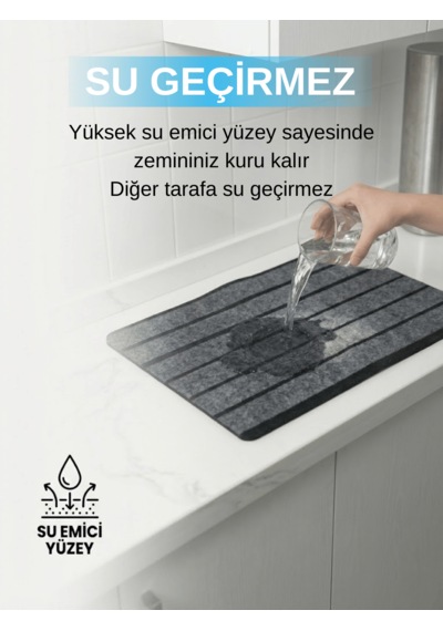Beylini Şerit Desenli Kapı Önü Paspası Kaymaz Taban Dayanıklı Su Geçirmez Emici Nem Toz Uv Dayanıklı 45x70cm gri