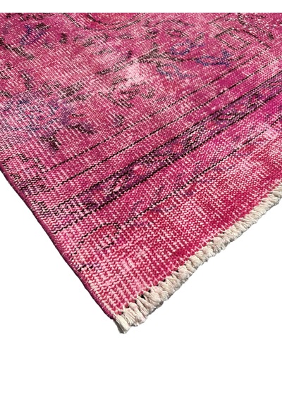 El Dokuma Vintage Yolluk 72x280 Düz Pembe Eskitme Yün Halı Pembe