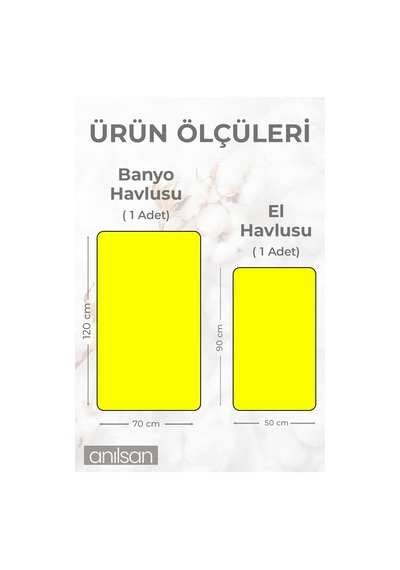 %100 Pamuk 2'li Sarı Havlu Seti - 1 Adet El Havlusu Ve 1 Adet Banyo Havlusu Sarı